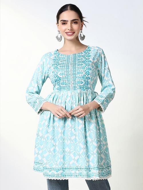 women light blue printed a-line kurti - 21661683 -  Standard Image - 0