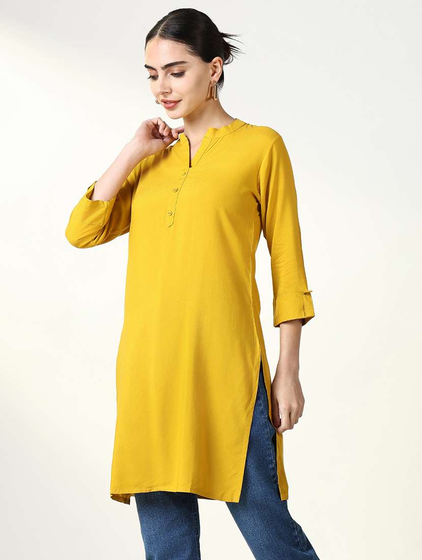 women three quarter sleeve straight kurta - 21661686 -  Standard Image - 2
