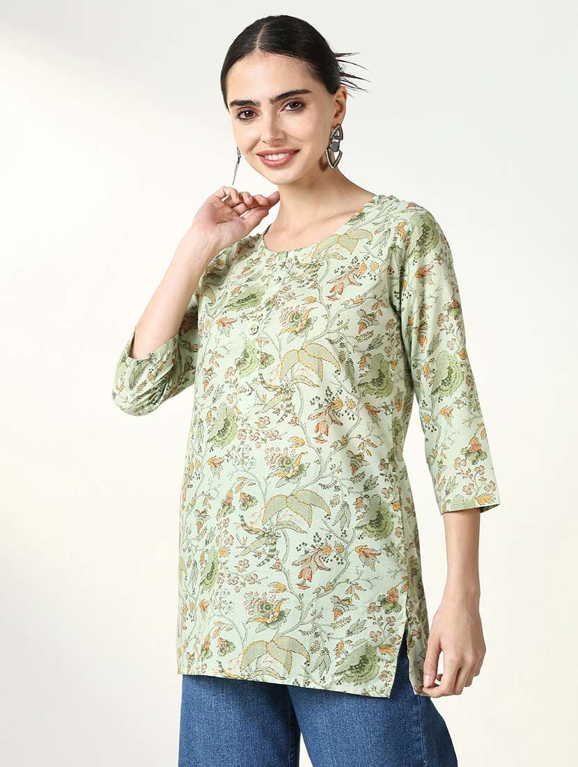 women three quarter sleeve straight kurti - 21661687 -  Standard Image - 2