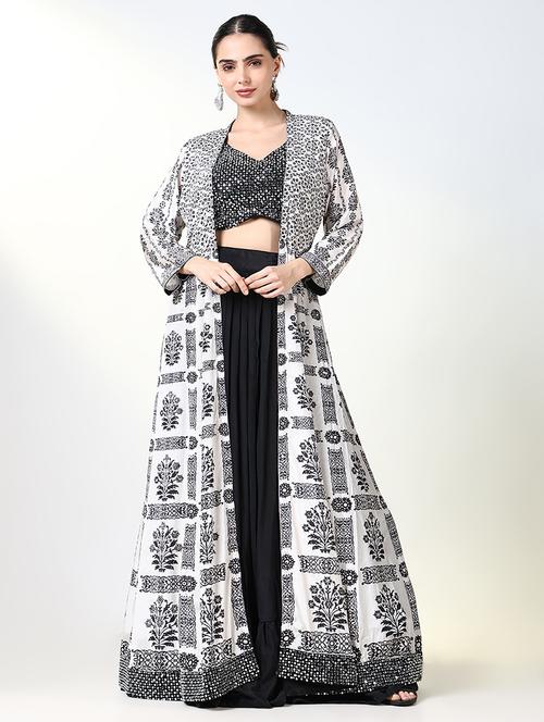 women black mirror work lehenga choli with long shrug - 21661691 -  Standard Image - 0