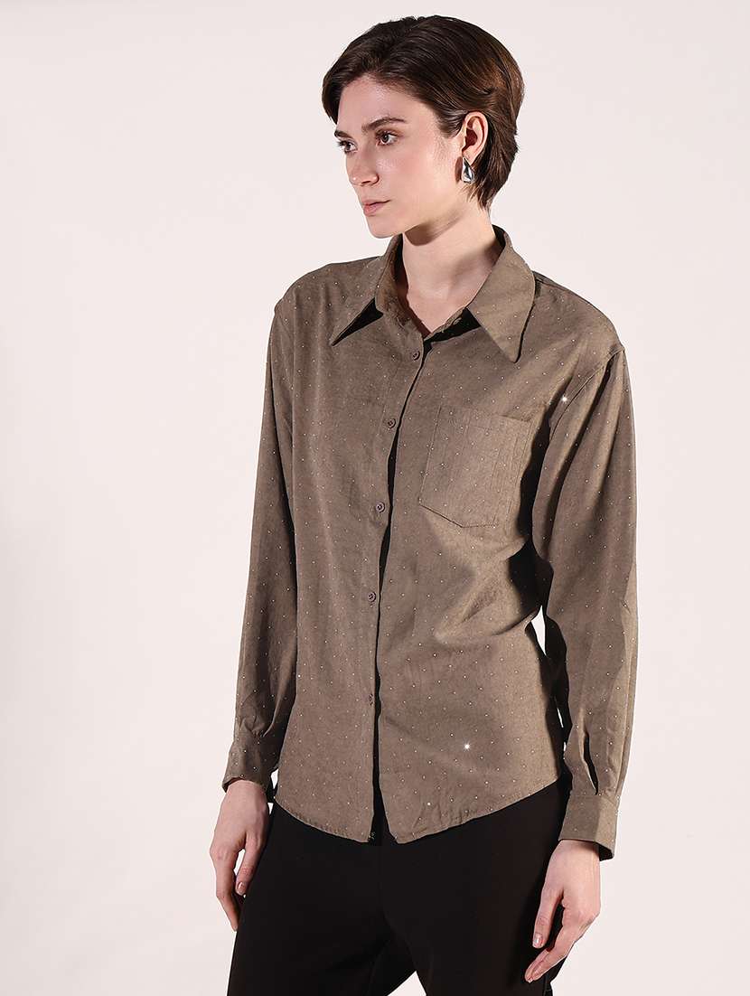 women long sleeves embellished regular shirt - 21661697 -  Standard Image - 2