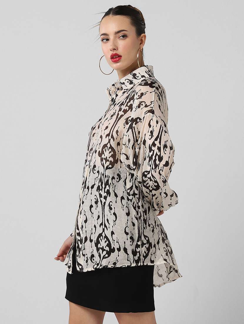 women puff sleeves printed oversized shirt - 21661698 -  Standard Image - 2