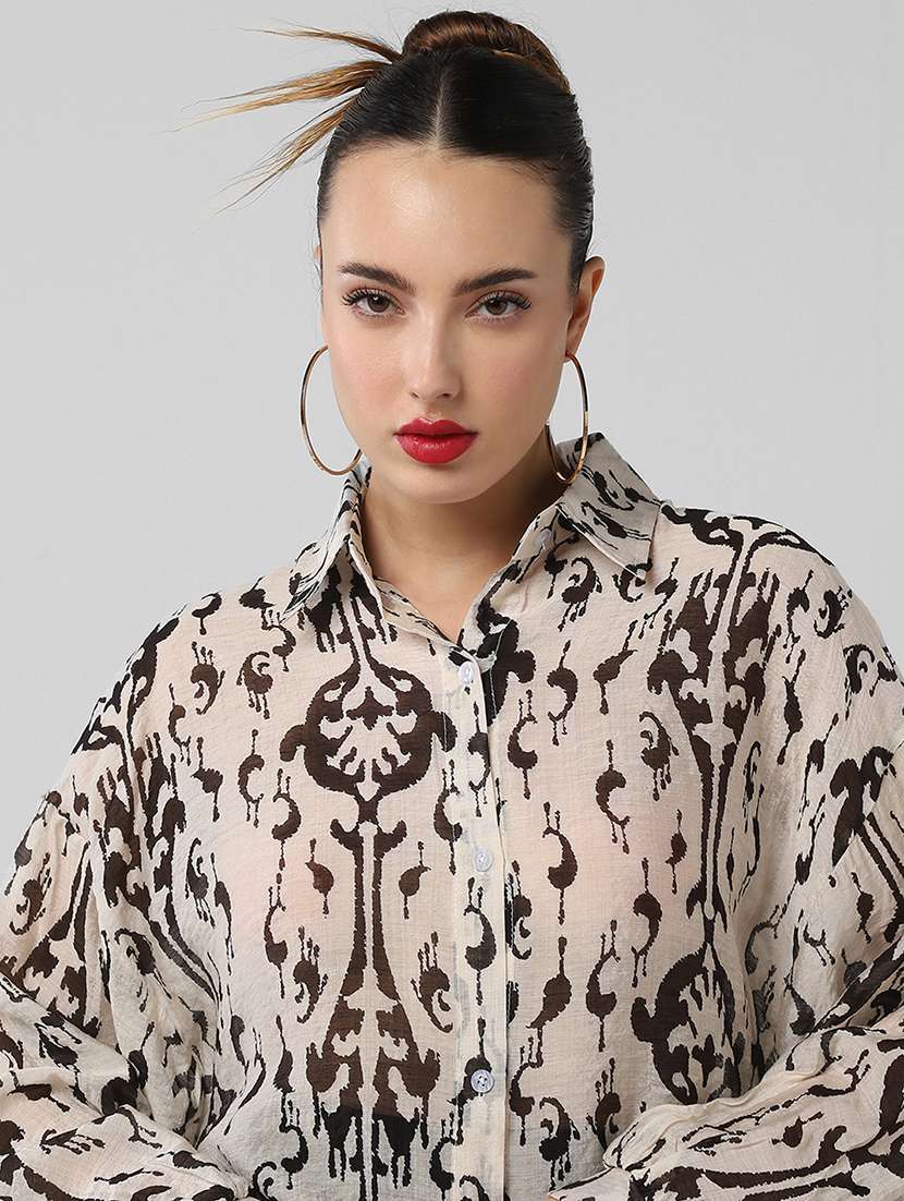 women puff sleeves printed oversized shirt - 21661698 -  Standard Image - 7