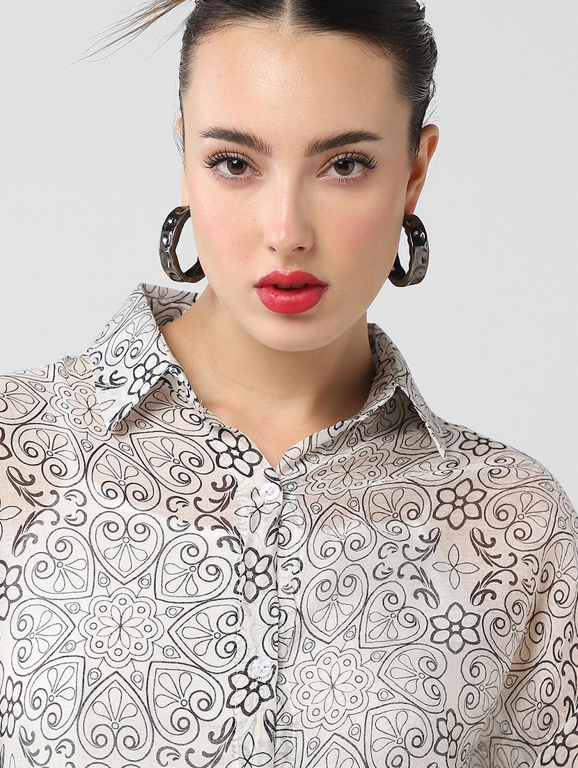 women puff sleeves printed oversized shirt - 21661699 - Standard Image - 7