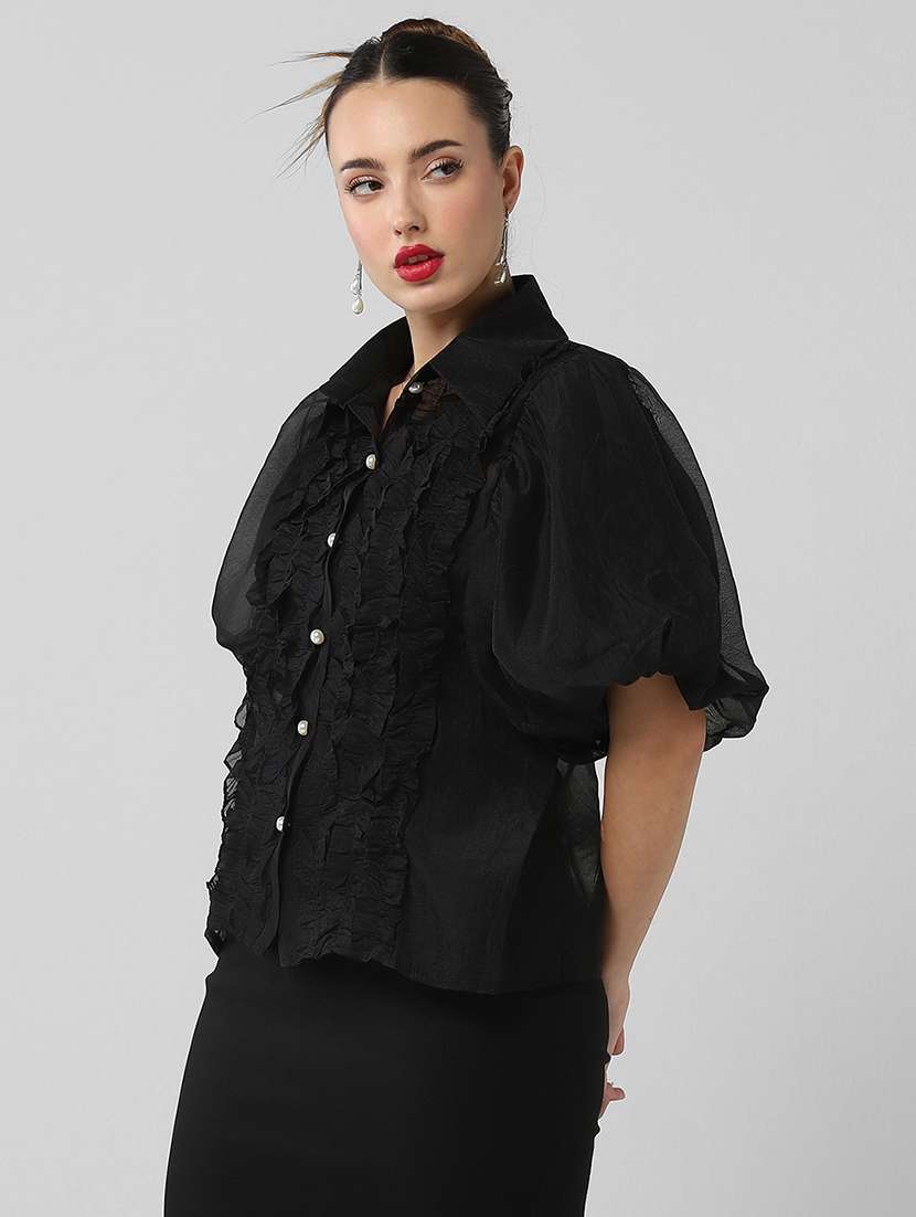 women solid collared shirt with slip - 21661701 - Standard Image - 2