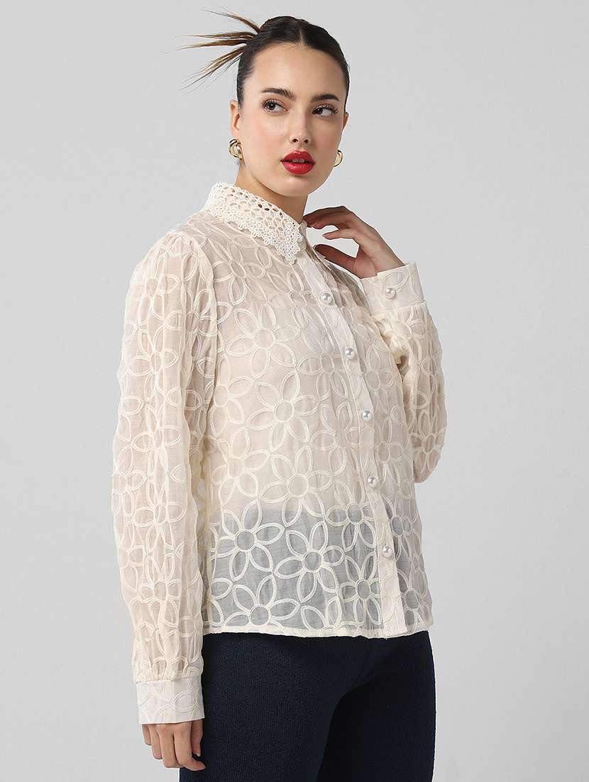 women self designed collared shirt with slip - 21661705 -  Standard Image - 2
