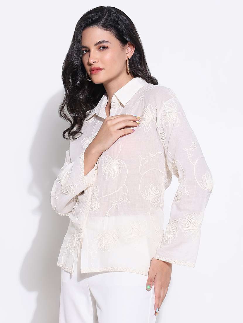 women embroidered collared long sleeves shirt - 21661712 -  Standard Image - 2