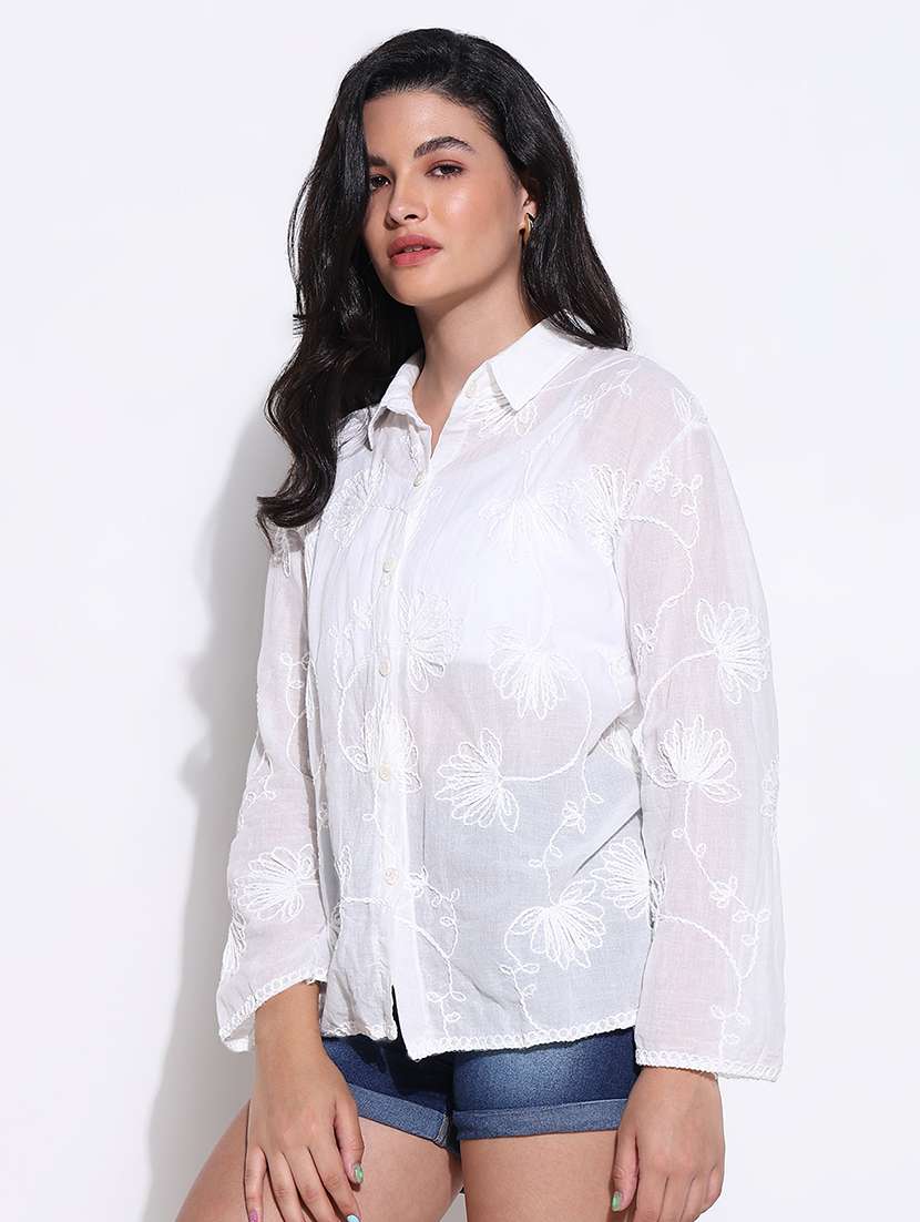 women embroidered collared long sleeves shirt - 21661713 -  Standard Image - 2