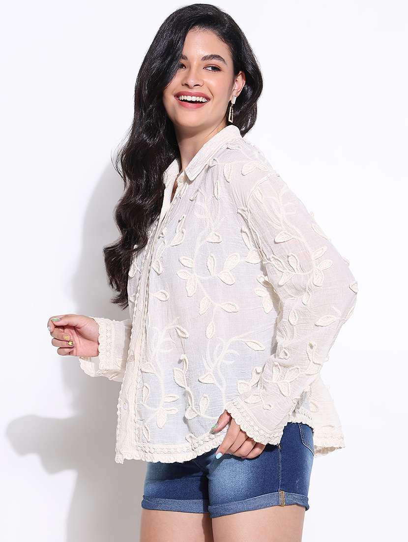 women embroidered collared long sleeves shirt - 21661716 -  Standard Image - 2