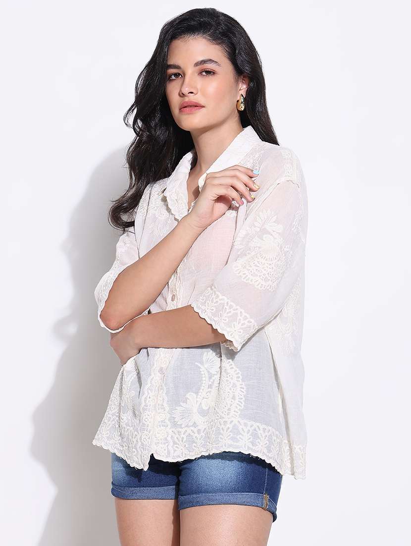women embroidered collared long sleeves shirt - 21661719 -  Standard Image - 2
