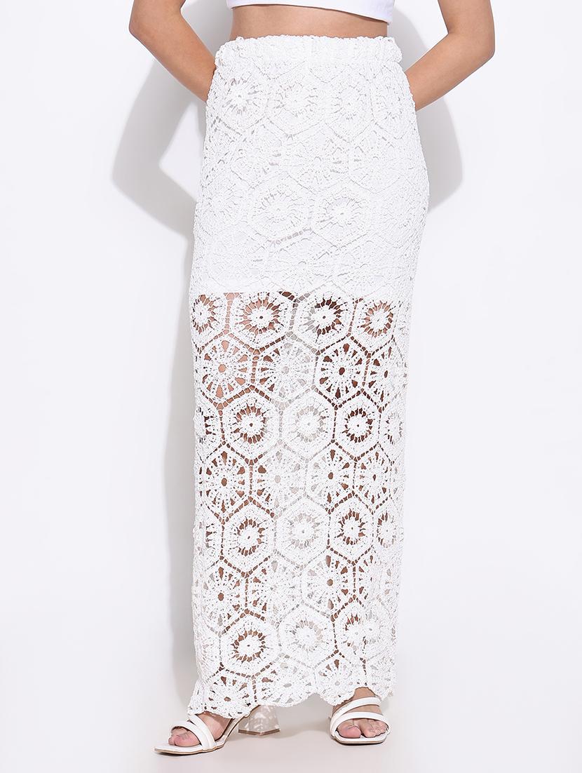 women crochet detailed high rise straight skirt - 21661738 - Zoom Image - 0