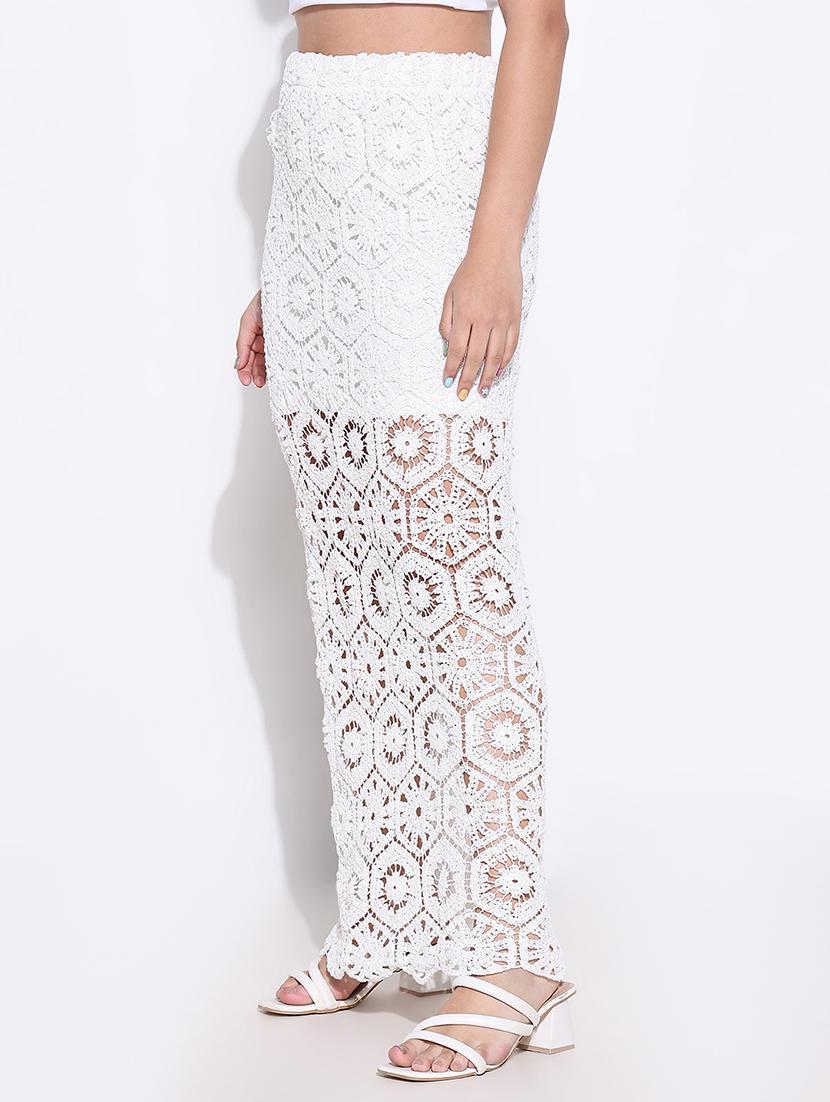 women crochet detailed high rise straight skirt - 21661738 - Standard Image - 2