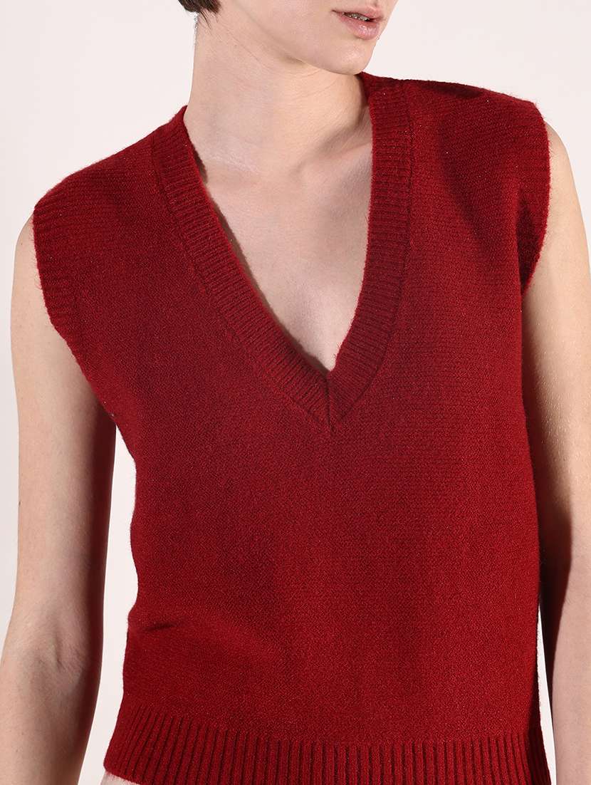 Women Solid Sleeveless Crop Pullover