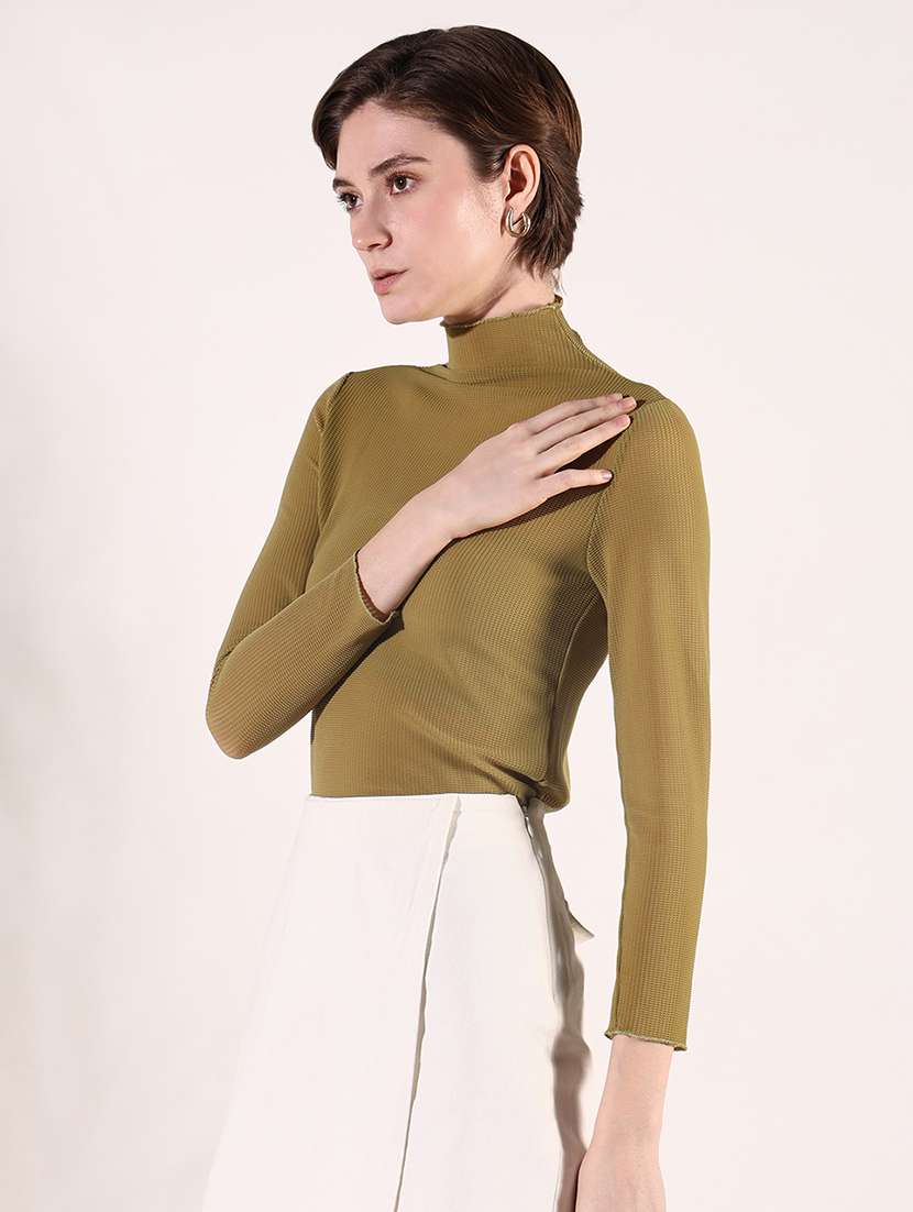 women solid high neck slim fit top - 21661746 -  Standard Image - 2