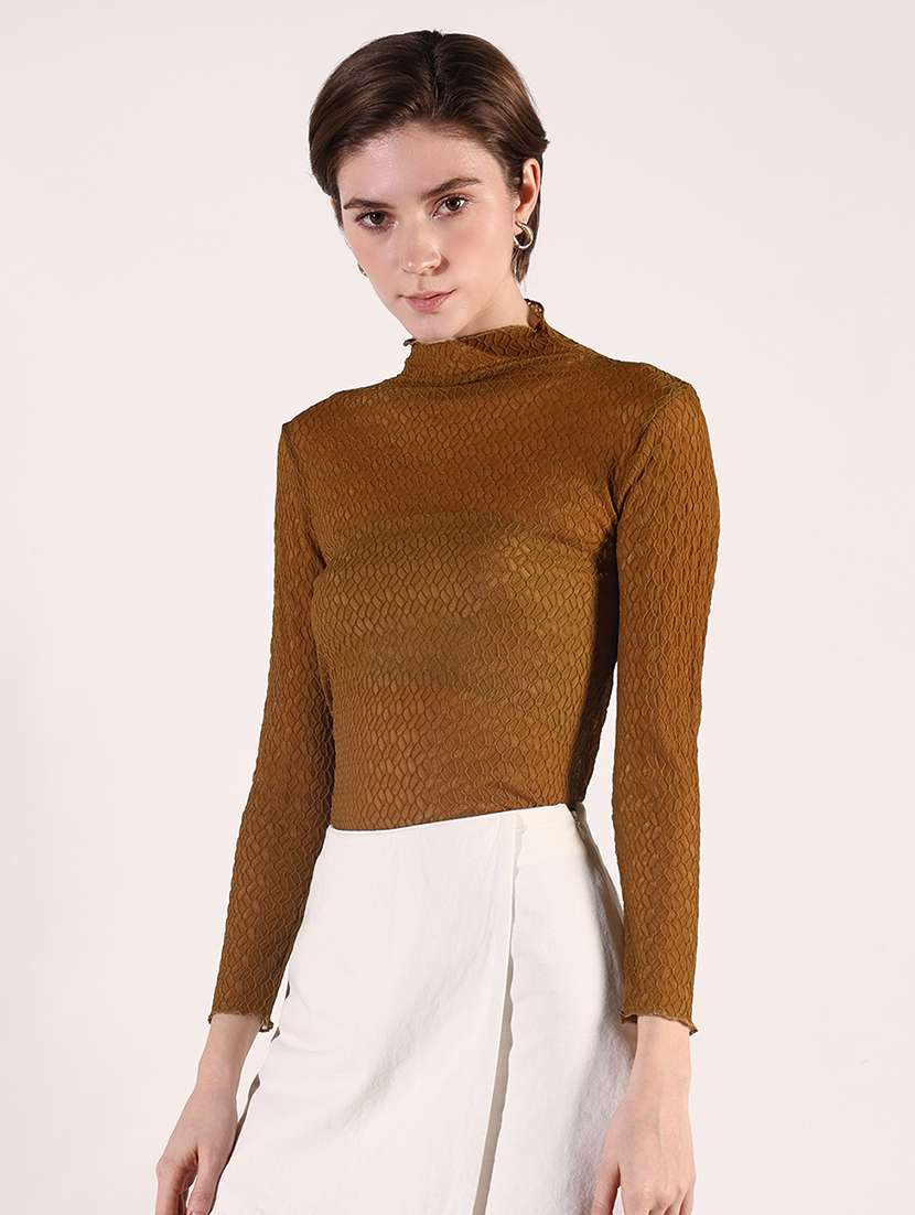 women solid high neck slim fit top - 21661747 -  Standard Image - 2