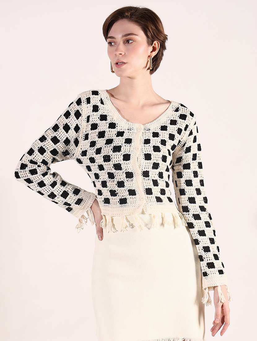 women crochet detailed long sleeves crop top - 21661752 -  Zoom Image - 0