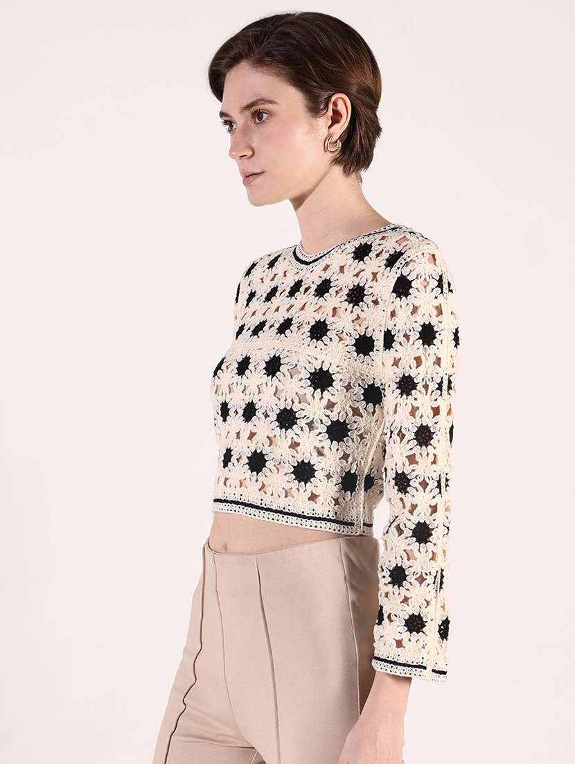 women crochet detailed long sleeves crop top - 21661753 -  Standard Image - 2