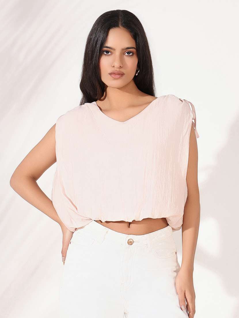 women solid sleeveless blouson top