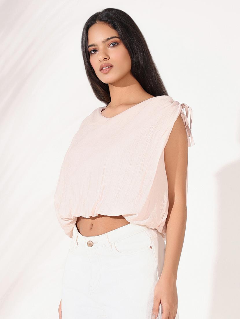 women solid sleeveless blouson top - 21661777 - Standard Image - 2