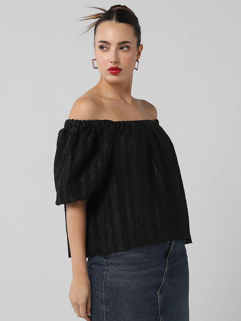 women solid flared sleeves off shoulder top - 21661779 -  Standard Image - 2