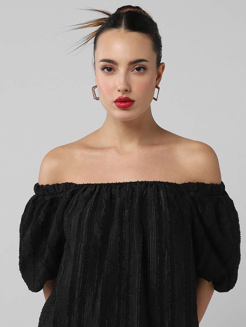 women solid flared sleeves off shoulder top - 21661779 -  Standard Image - 7
