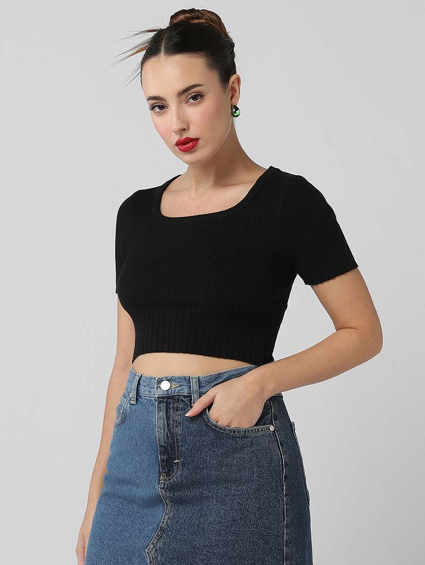women solid short sleeves top - 21661781 - Standard Image - 2