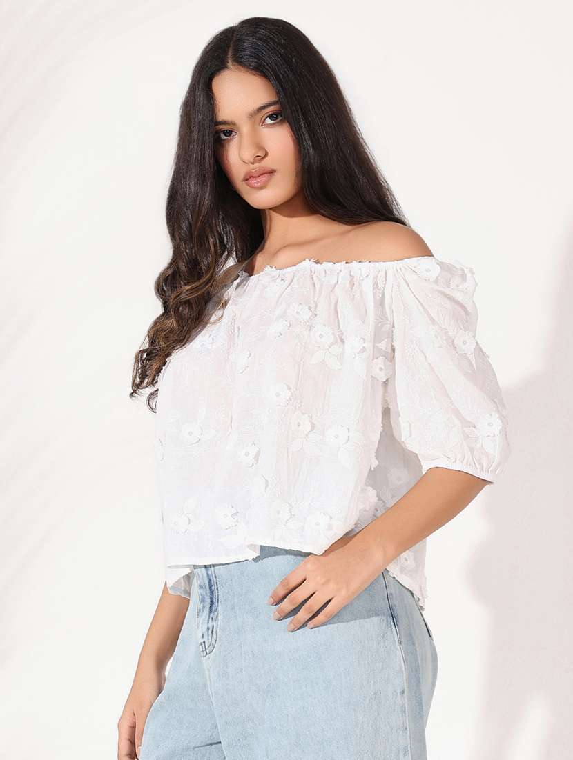 women self designed off shoulder regular top - 21661782 -  Standard Image - 2