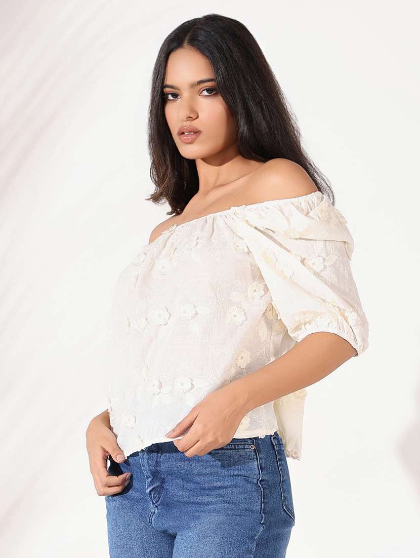 women self designed off shoulder regular top - 21661783 -  Standard Image - 2