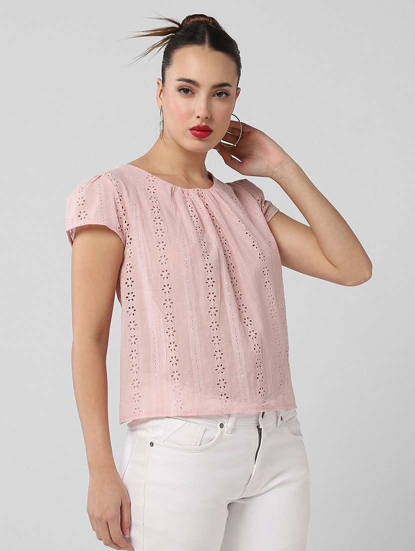 women schiffli detailed regular top - 21661784 -  Standard Image - 2