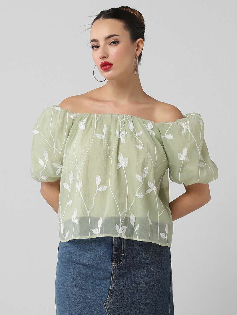 women self designed off shoulder regular top - 21661787 - Zoom Image - 0