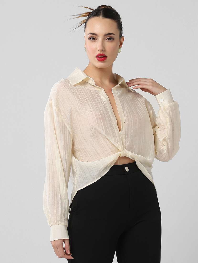 women solid collared long sleeves shirt top - 21661791 -  Standard Image - 2