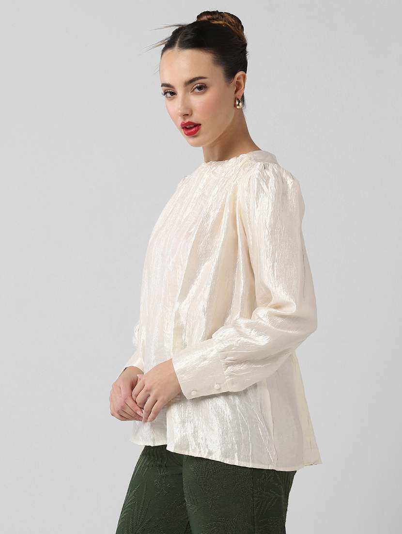 women solid puff sleeves a-line top - 21661797 -  Standard Image - 2