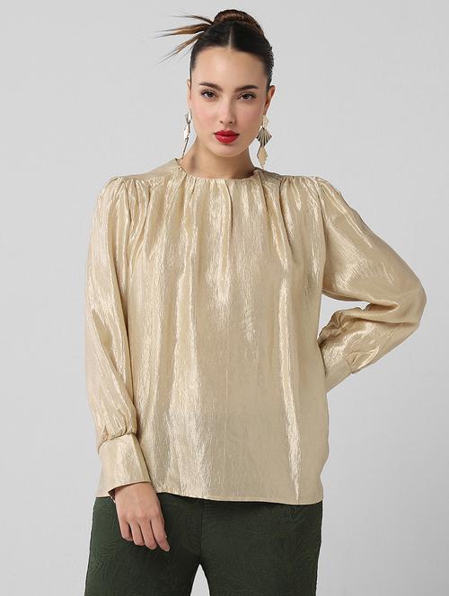 women solid puff sleeves regular top - 21661798 -  Standard Image - 0