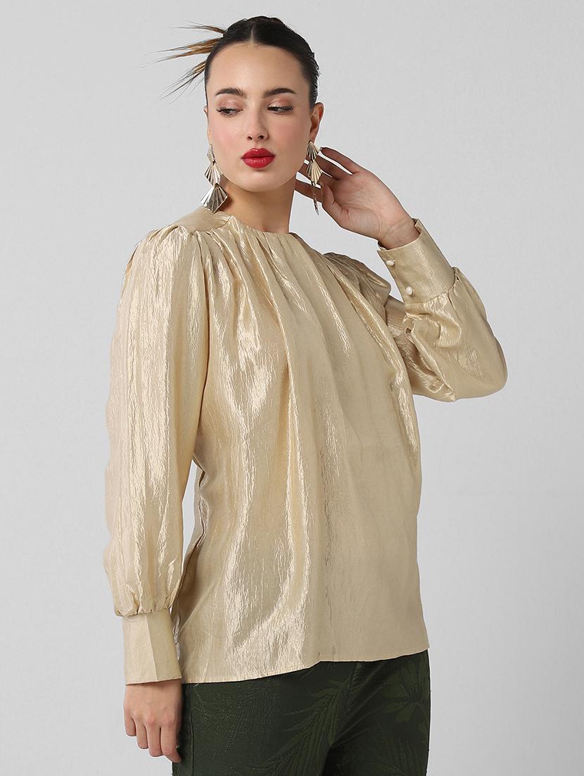 women solid puff sleeves regular top - 21661798 - Standard Image - 2
