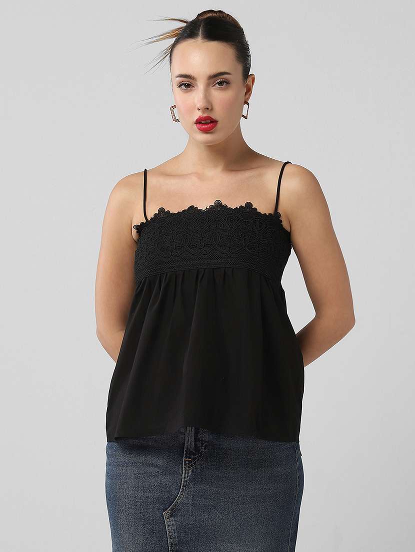 women lace detailed shoulder strap a-line top