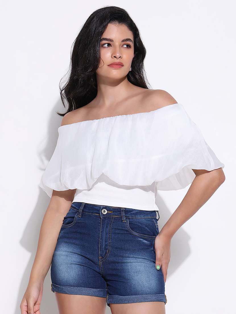 women solid off shoulder crop top - 21661803 - Zoom Image - 0