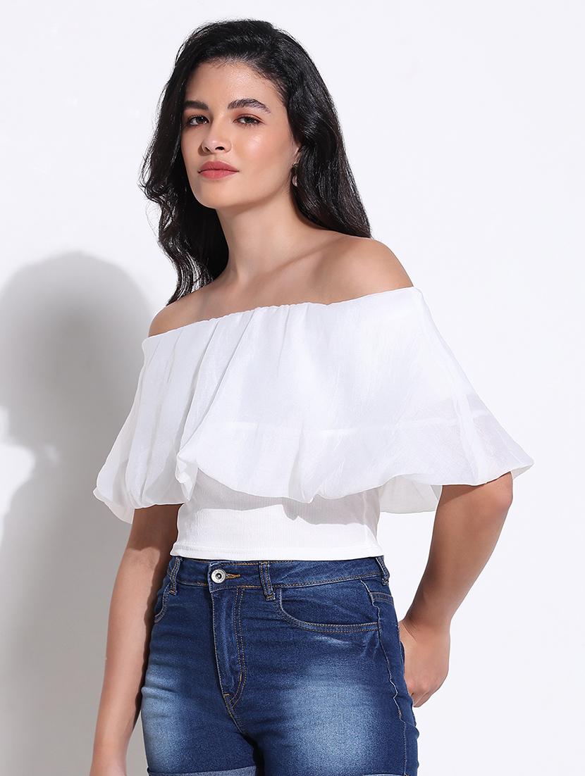 women solid off shoulder crop top - 21661803 - Standard Image - 2