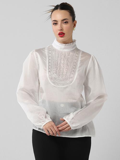 women embellsiehed puff sleeves regular top - 21661844 -  Standard Image - 0