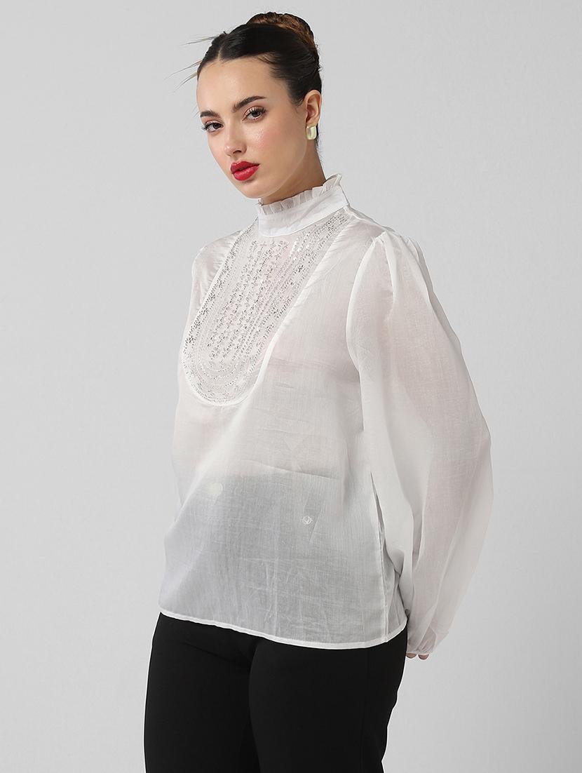 women embellsiehed puff sleeves regular top - 21661844 - Standard Image - 2