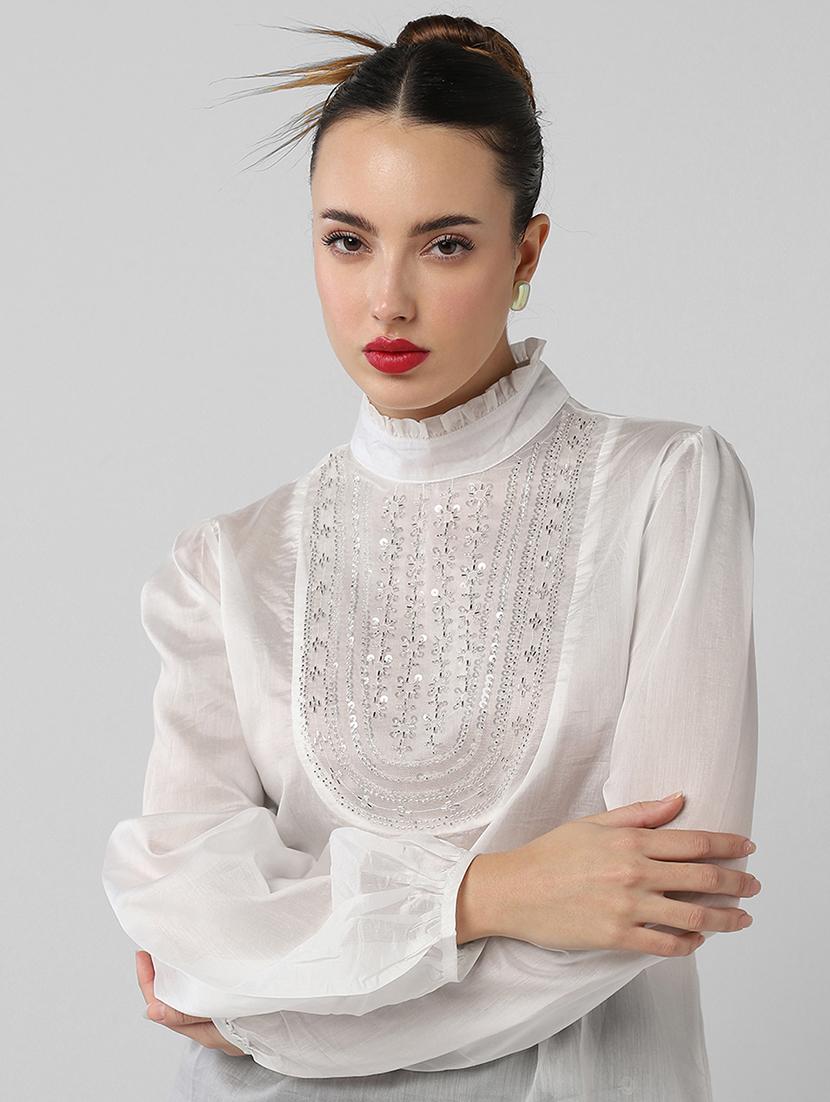 women embellsiehed puff sleeves regular top - 21661844 - Standard Image - 7