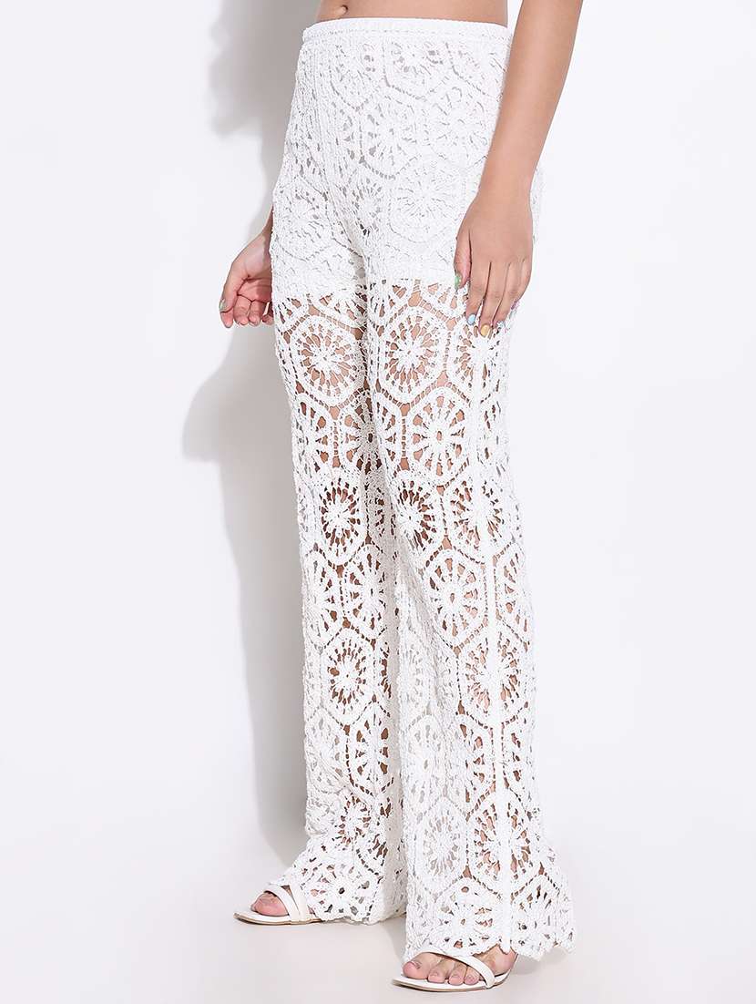 women crochet detailed high rise straight trouser - 21661845 -  Standard Image - 2