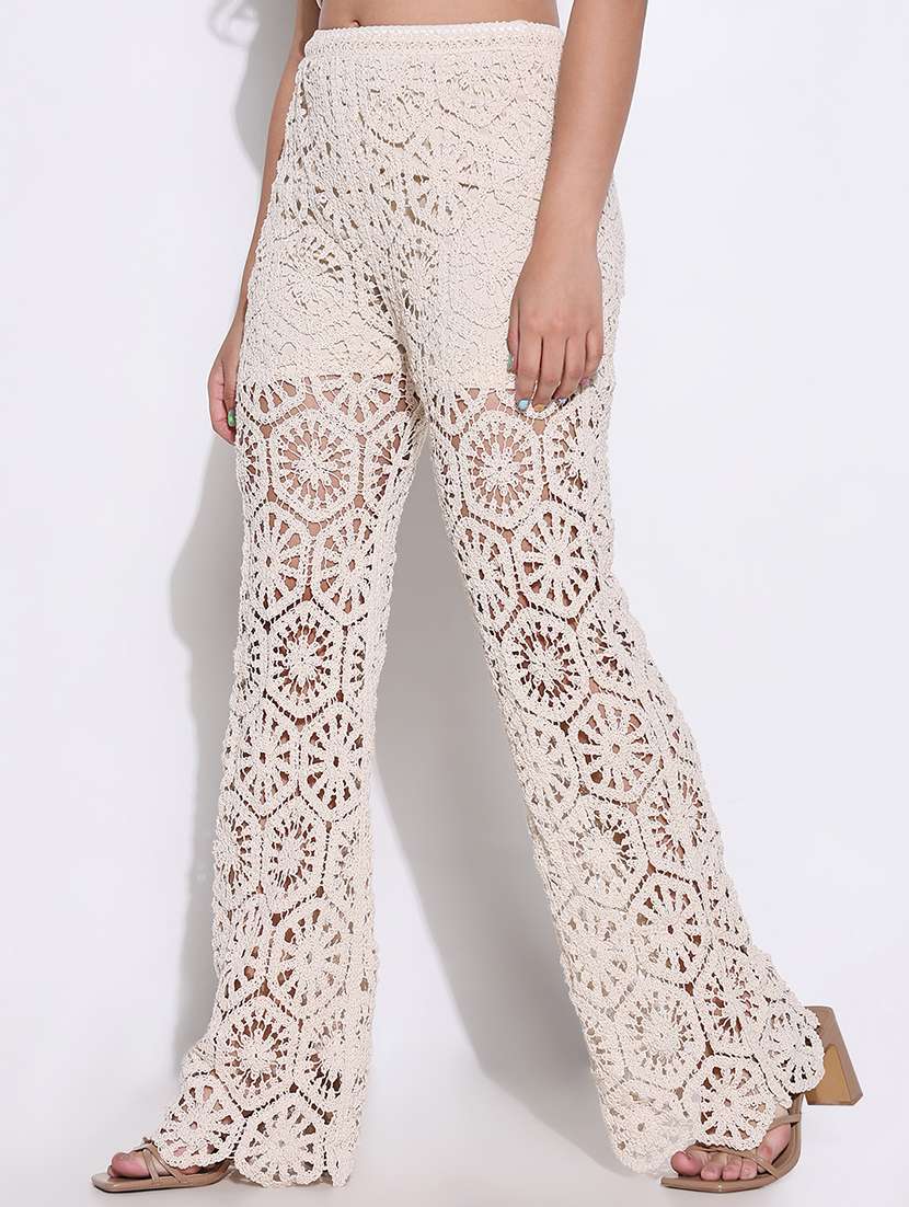 women crochet detailed high rise straight trouser - 21661846 -  Standard Image - 2