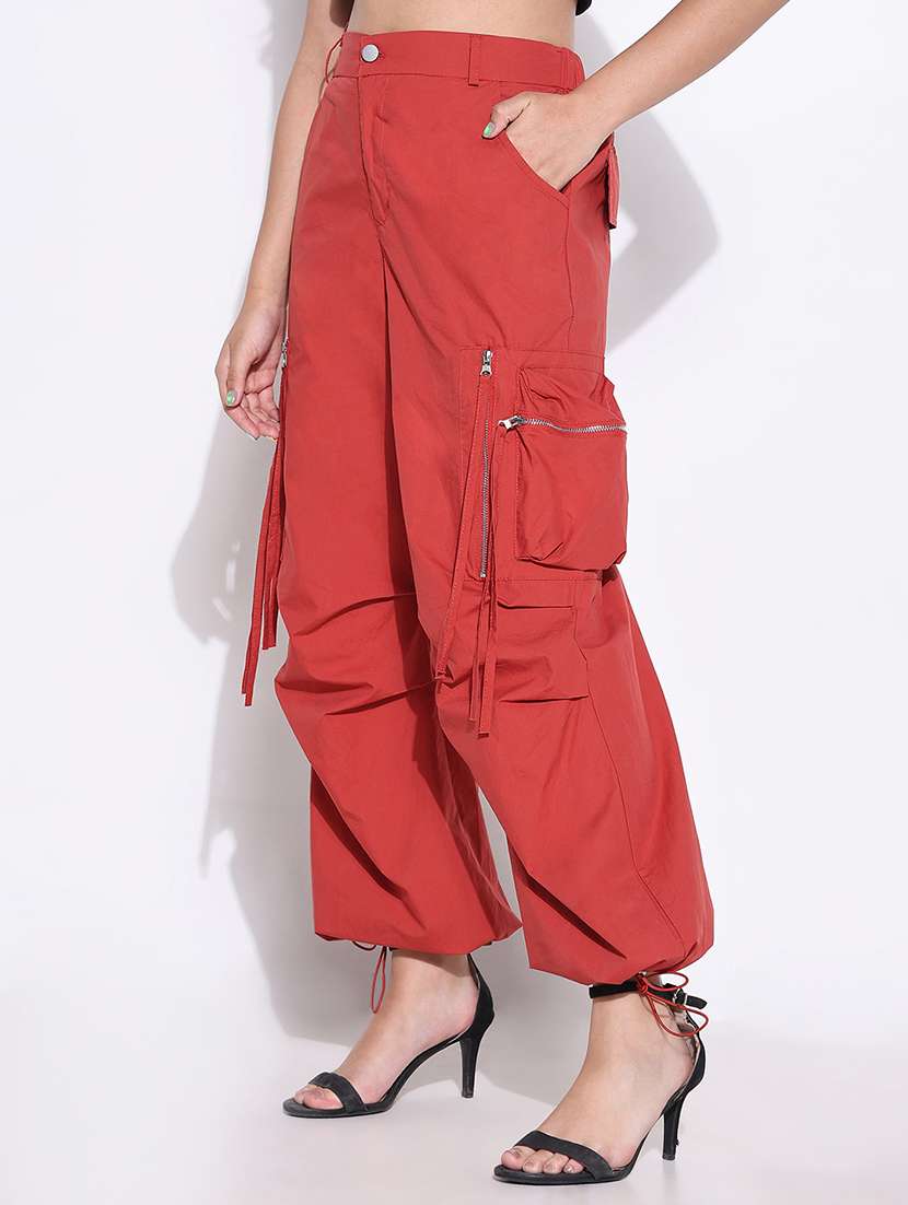 women solid high rise relaxed fitcargo - 21661847 -  Standard Image - 2