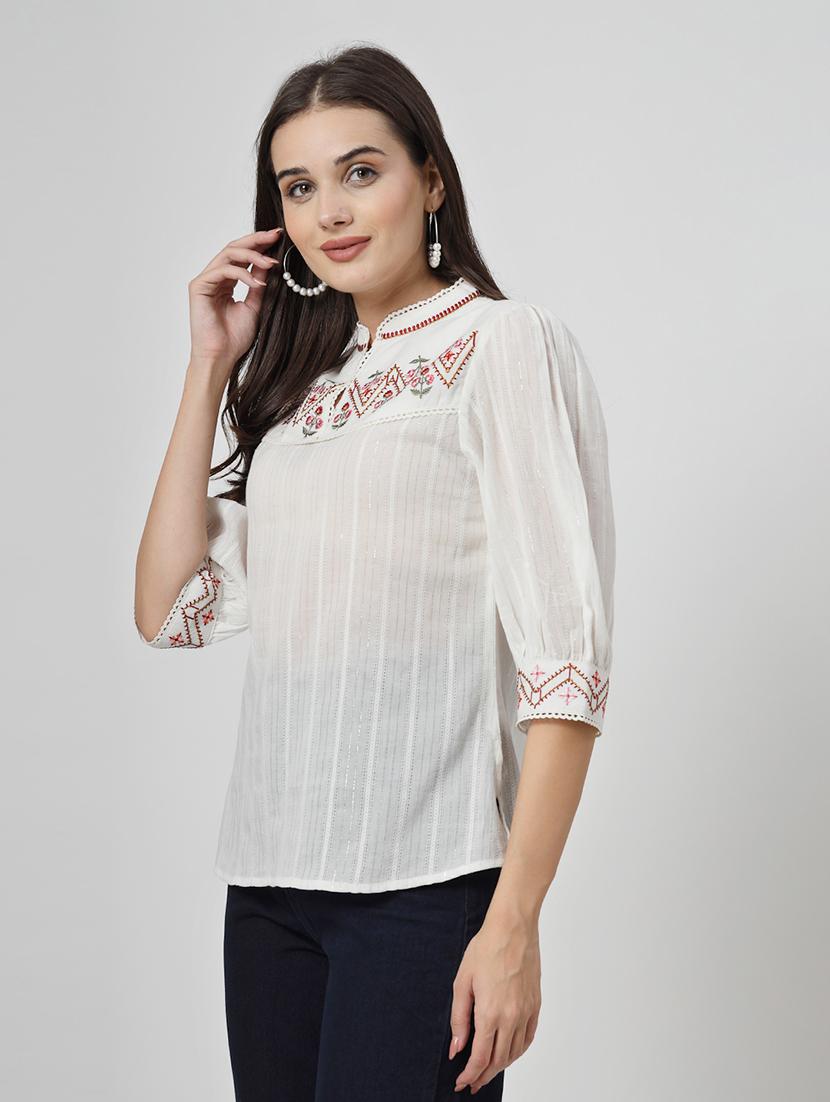 off white cotton regular top - 21661941 - Standard Image - 2