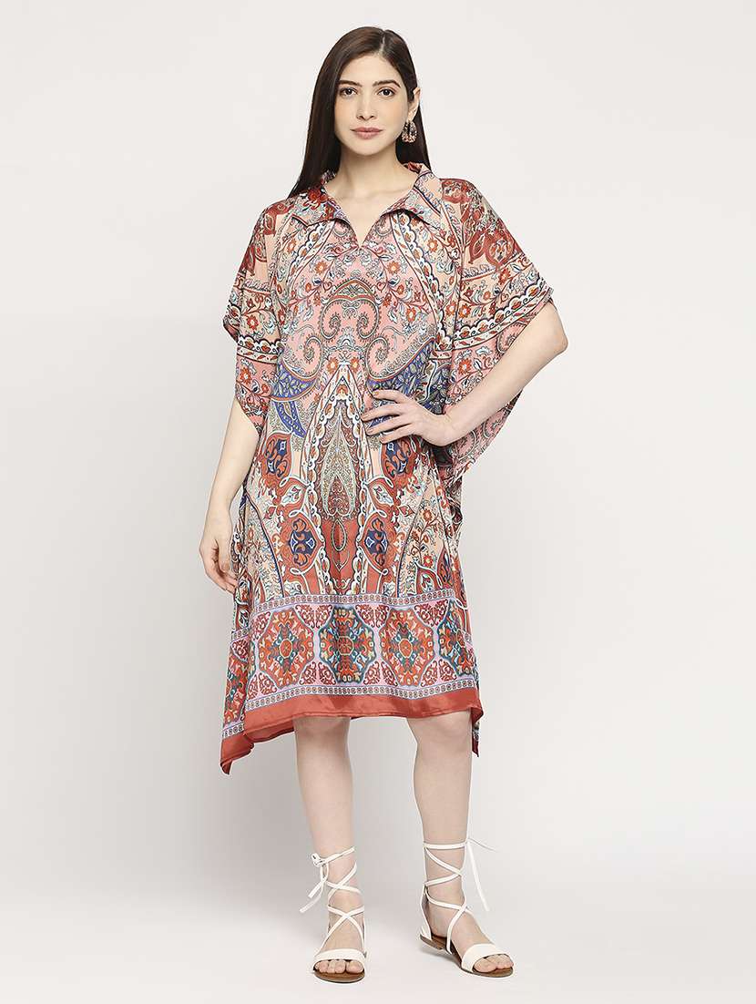 women printed relaxed fit kaftan dress