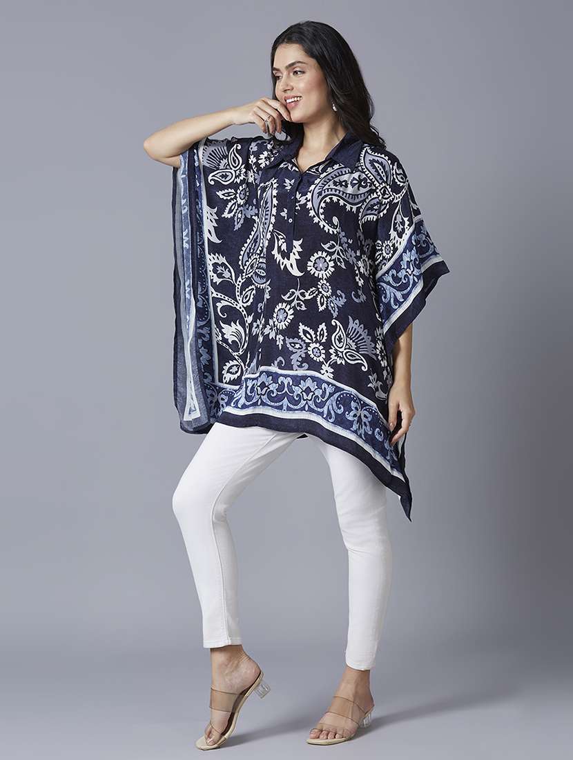 women navy blue printed kaftan tops - 21662019 -  Standard Image - 2