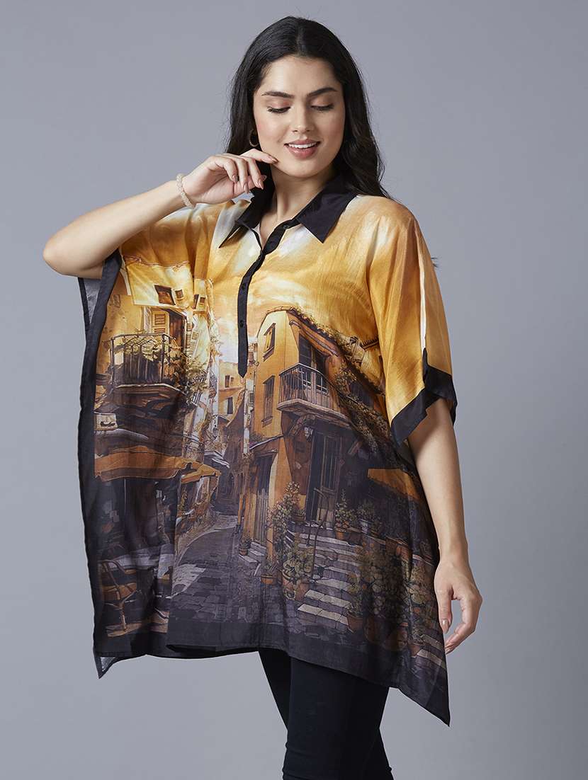 women yellow printed kaftan tops - 21662021 -  Standard Image - 2