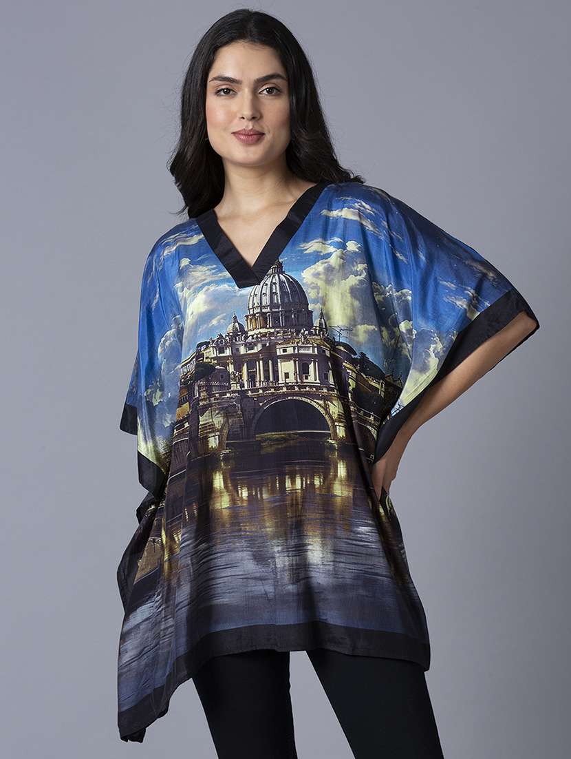 women printed relaxed fit kaftan tunic