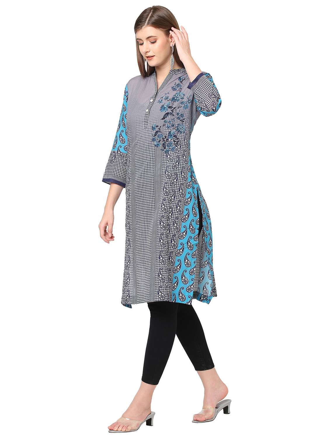 women three quarter sleeve straight kurta - 21662078 -  Standard Image - 2