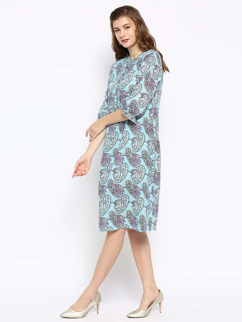 women paisley print mandarin neck a-line dress - 21662086 -  Standard Image - 2